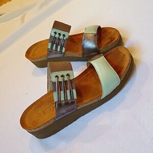 Naot Women's Wedges in Brown and Mint